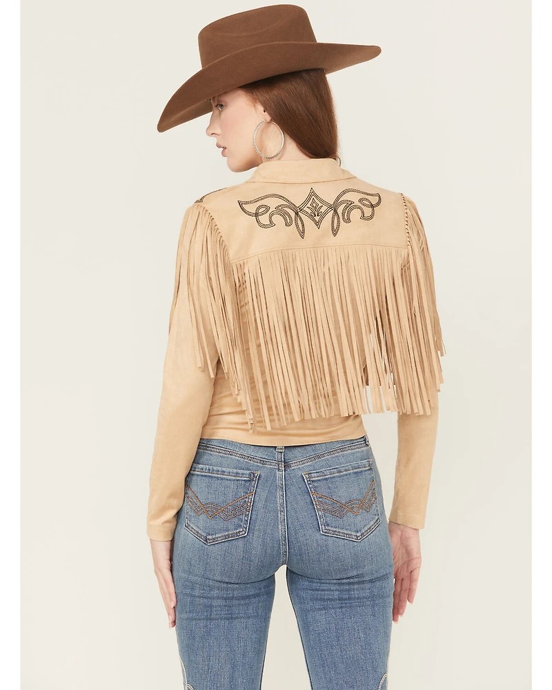 Idyllwind Women's McKinney Faux Suede Long Sleeve Fringe Top