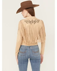 Idyllwind Women's McKinney Faux Suede Long Sleeve Fringe Top