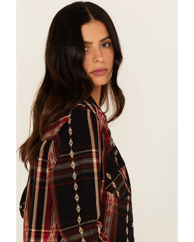Idyllwind Women's Glenmond Dobby Plaid Print Long Sleeve Snap Flannel Shirt