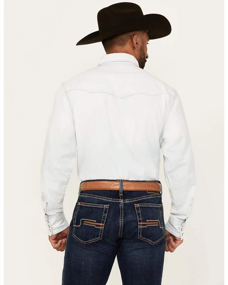 Wrangler Men's Light Wash Vintage Solid Long Sleeve Snap Western Shirt