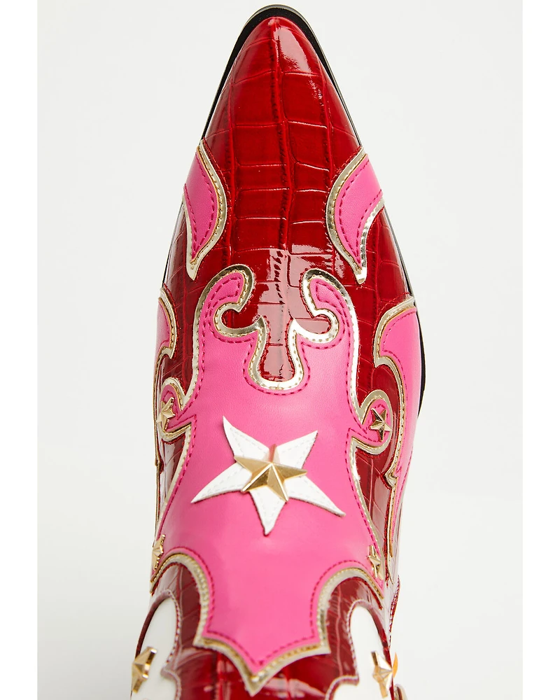 Azalea Wang Women's Cheona Star Studded Inlay Tall Fashion Boots - Snip Toe
