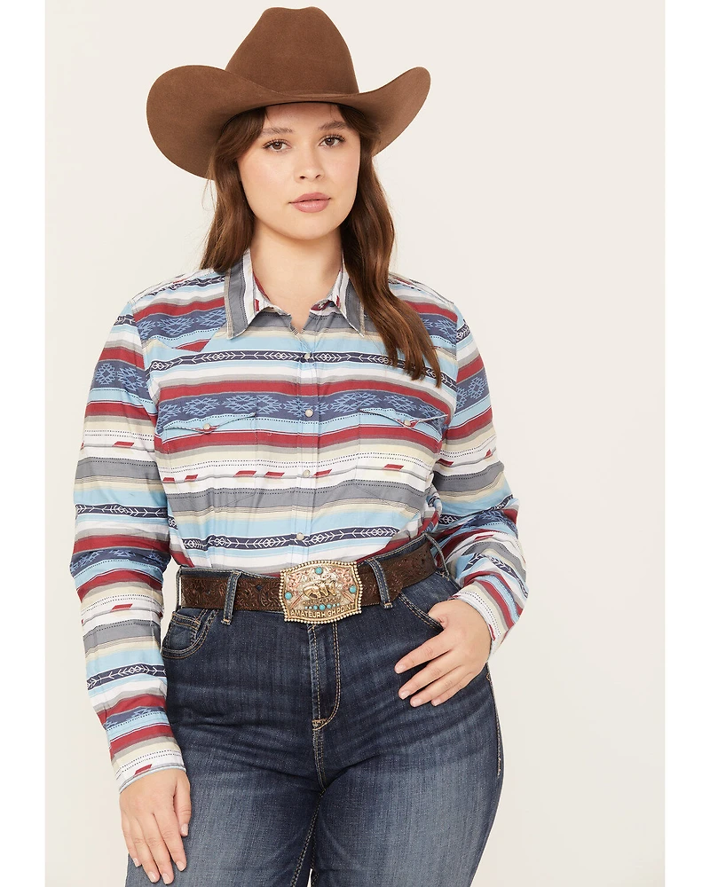 Roper Women's Southwestern Print Long Sleeve Snap Western Shirt - Plus