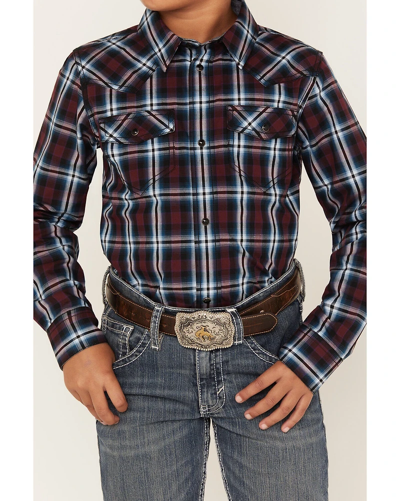 Cody James Boys' Plaid Print Long Sleeve Snap Western Shirt