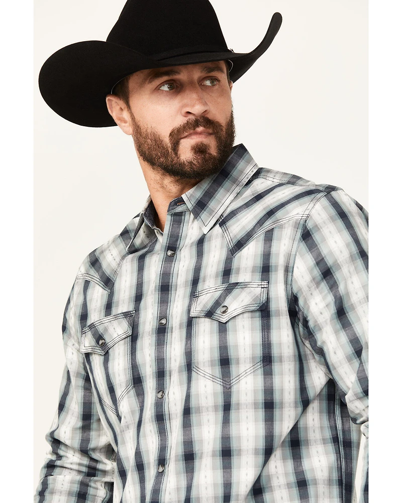 Moonshine Spirit Men's All Night Long Plaid Print Sleeve Snap Western Shirt