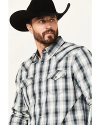 Moonshine Spirit Men's All Night Long Plaid Print Sleeve Snap Western Shirt