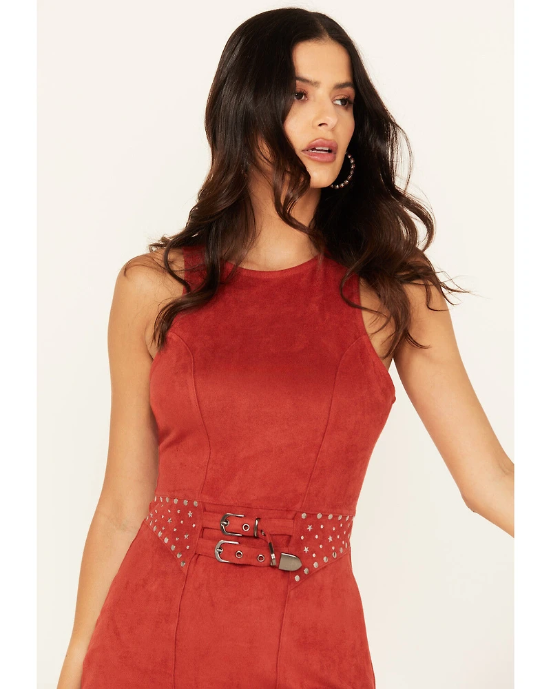 Rock & Roll Denim Women's Faux Suede Fringe Belted Mini Dress
