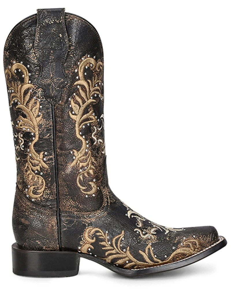 Circle G Women's Embroidered & Studded Distressed Tall Western Boots - Square Toe