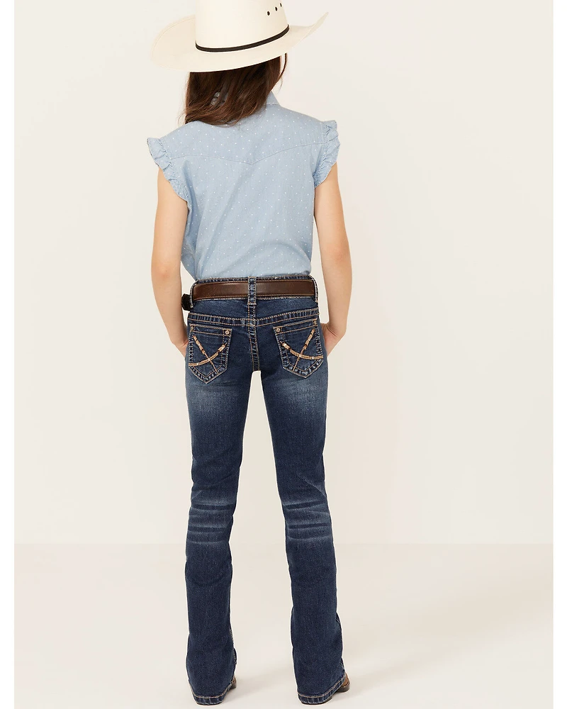 Shyanne Little Girls' Dark Wash Arrow Bootcut Stretch Denim Jeans