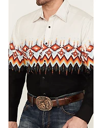 Panhandle Men's Southwestern Border Print Long Sleeve Snap Western Shirt