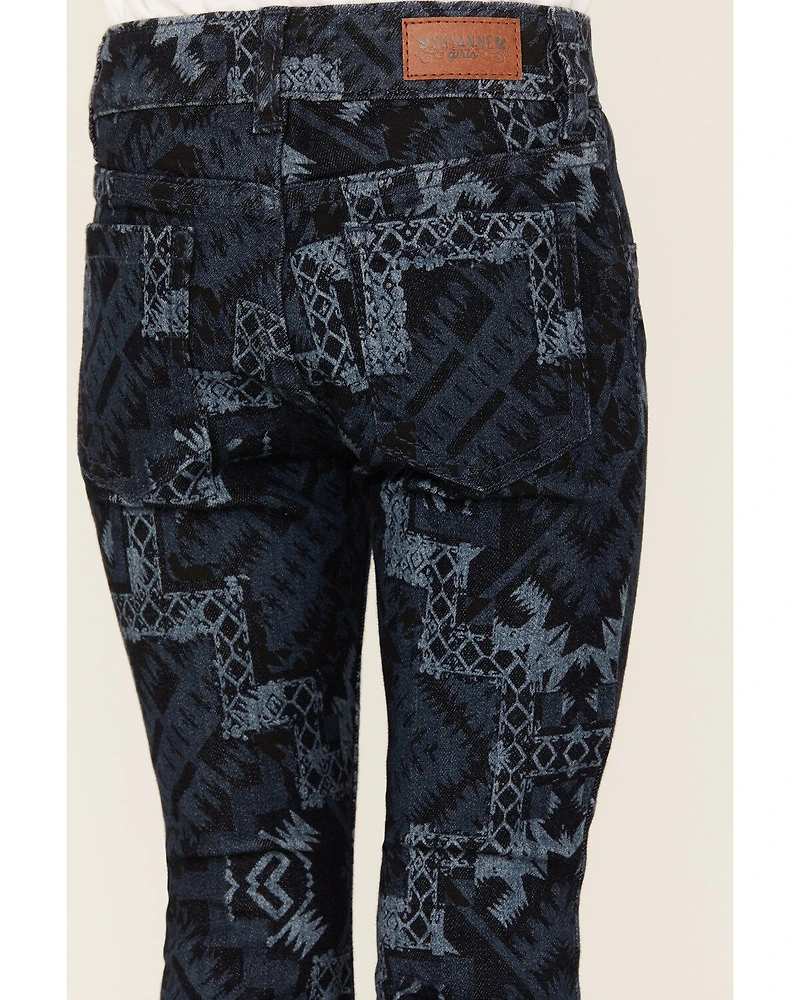 Shyanne Little Girls' Dark Wash Allover Printed Flare Jeans