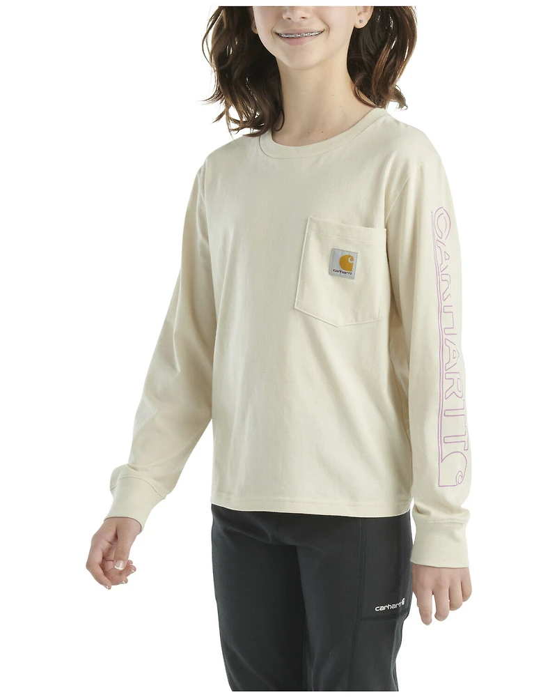 Carhartt Little Girls' Logo Long Sleeve Graphic Pocket Shirt