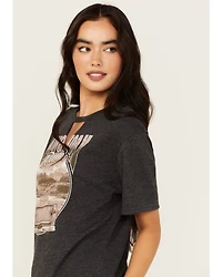 Youth Revolt Women's Cutout Neck Long Horn Ranch Graphic Tee
