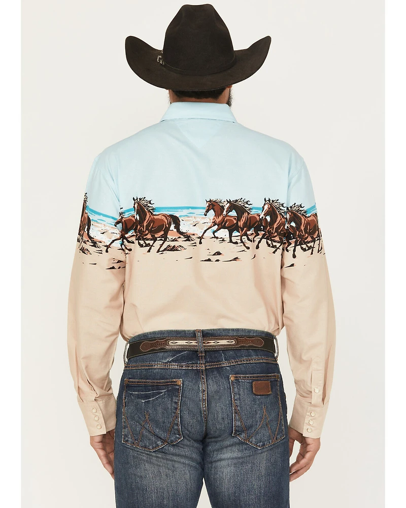 Panhandle Slim Men's Horse Border Print Long Sleeve Pearl Snap Western Shirt