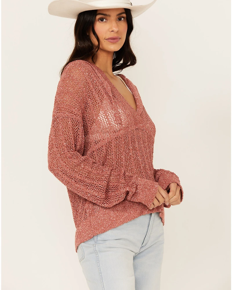 Cleo + Wolf Women's Blythe Deep V Weave Hooded Pullover