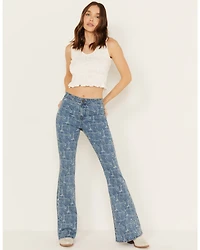 Rock & Roll Denim Women's Medium Wash High Rise Desert Print Bargain Flare Jeans