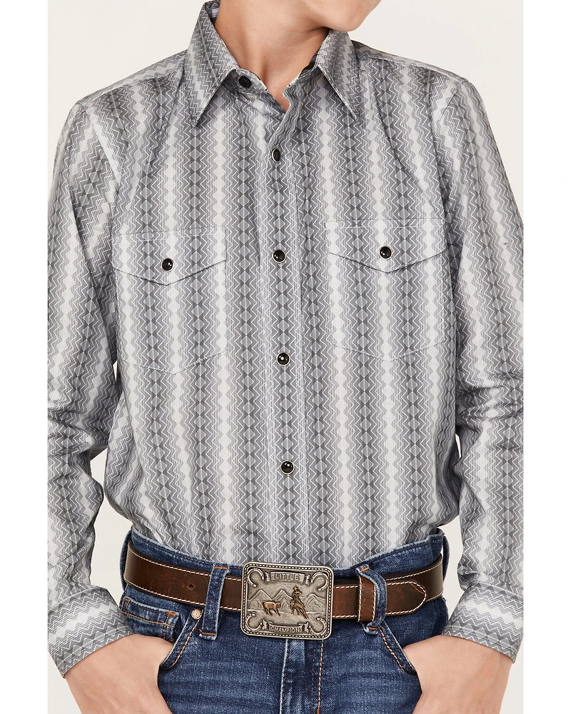 Panhandle Boys' Zig Zag Stripe Print Long Sleeve Western Snap Shirt