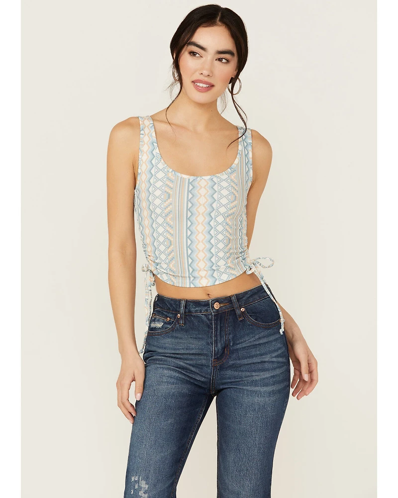 Rock & Roll Denim Women's Chevron Striped Sleeveless Cropped Tank Top