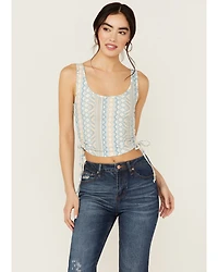 Rock & Roll Denim Women's Chevron Striped Sleeveless Cropped Tank Top