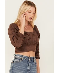 Beyond The Radar Women's Faux Suede Tie Back Crop Top