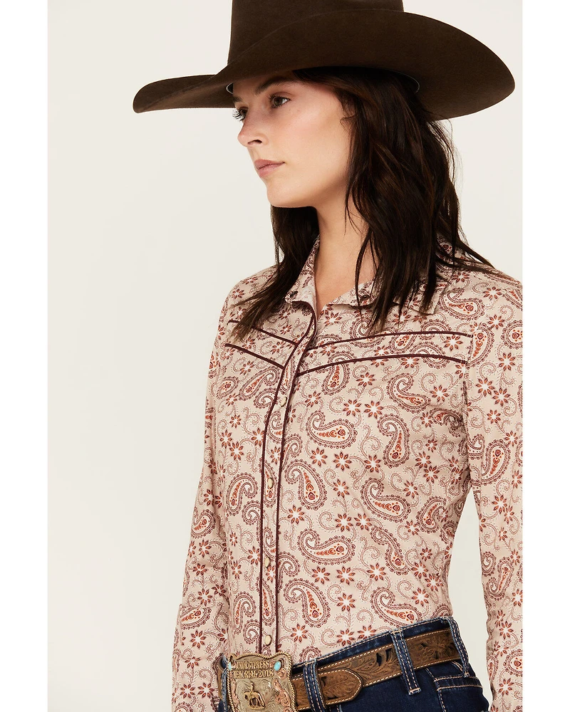 Rock & Roll Denim Women's Paisley Print Double Piping Long Sleeve Snap Western Shirt