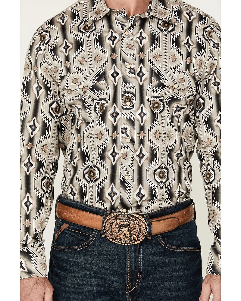 Rock & Roll Denim Men's Southwestern Long Sleeve Pearl Snap Stretch Western Shirt