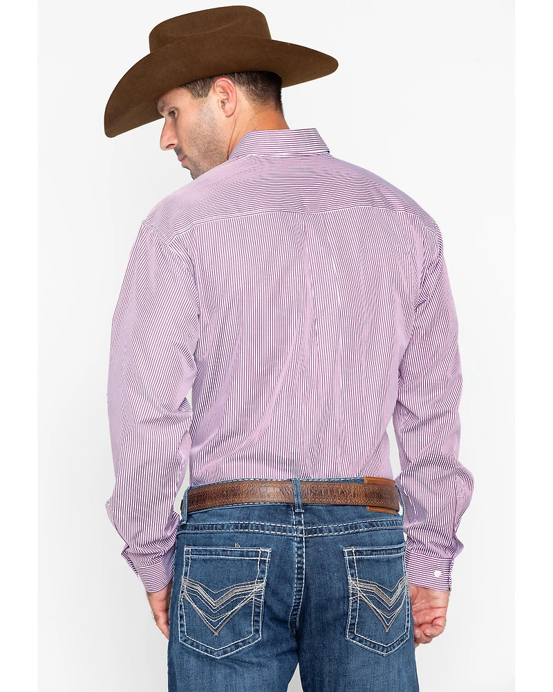 Cinch Men's Burgundy Stripe Long Sleeve Button-Down Shirt