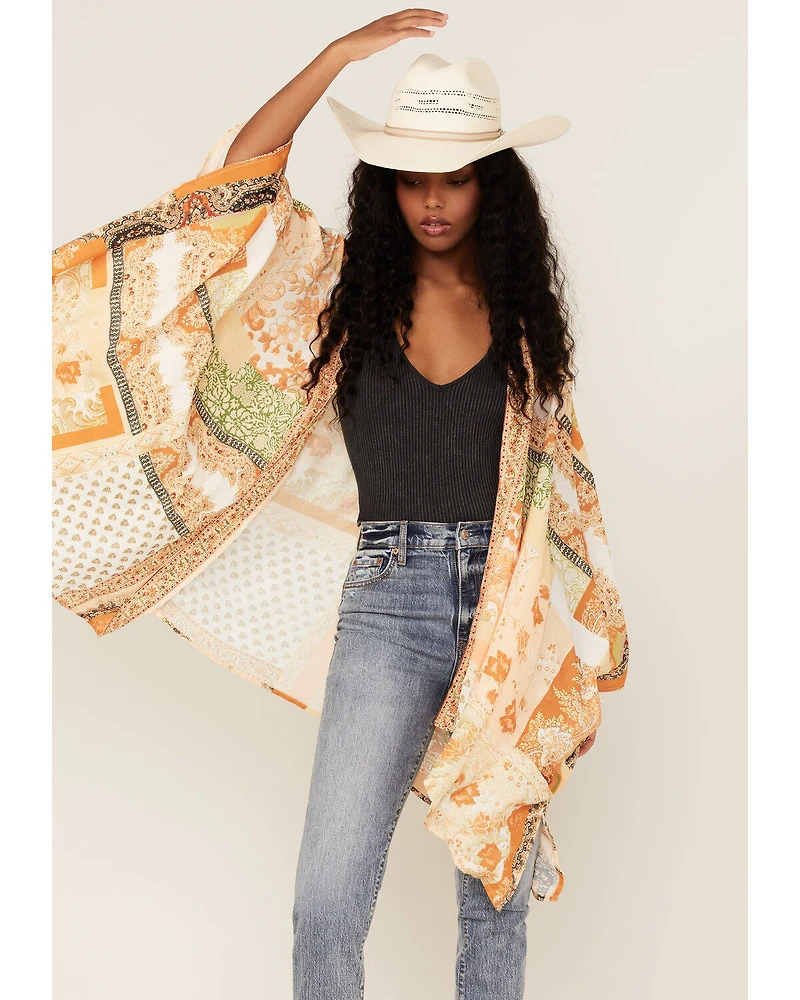 Flying Tomato Women's Patchwork Flowy Kimono