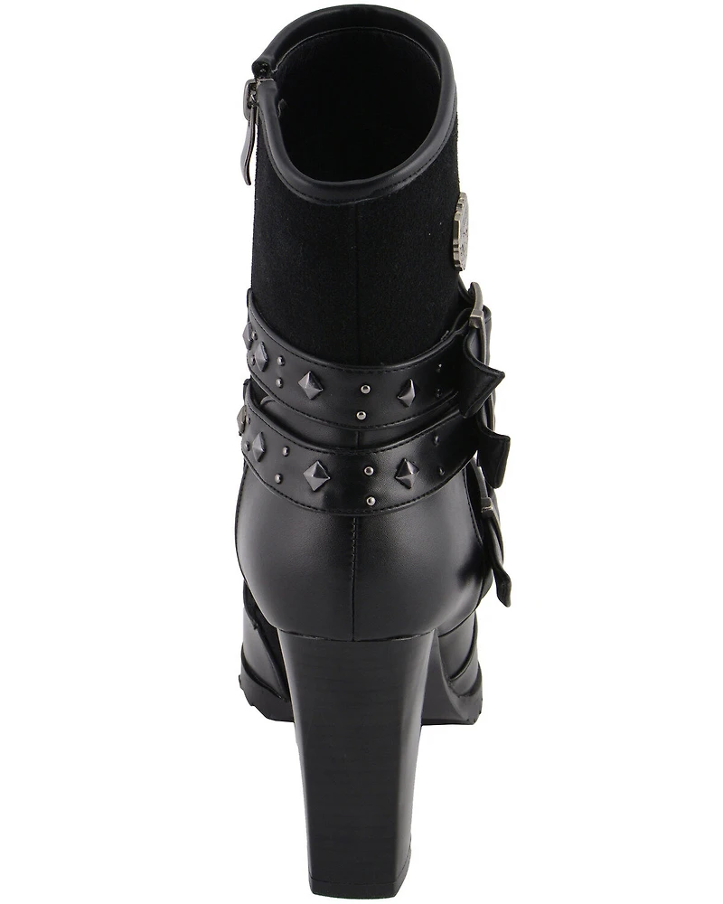 Milwaukee Leather Women's Block Heel Triple Strap Riding Boots - Round Toe