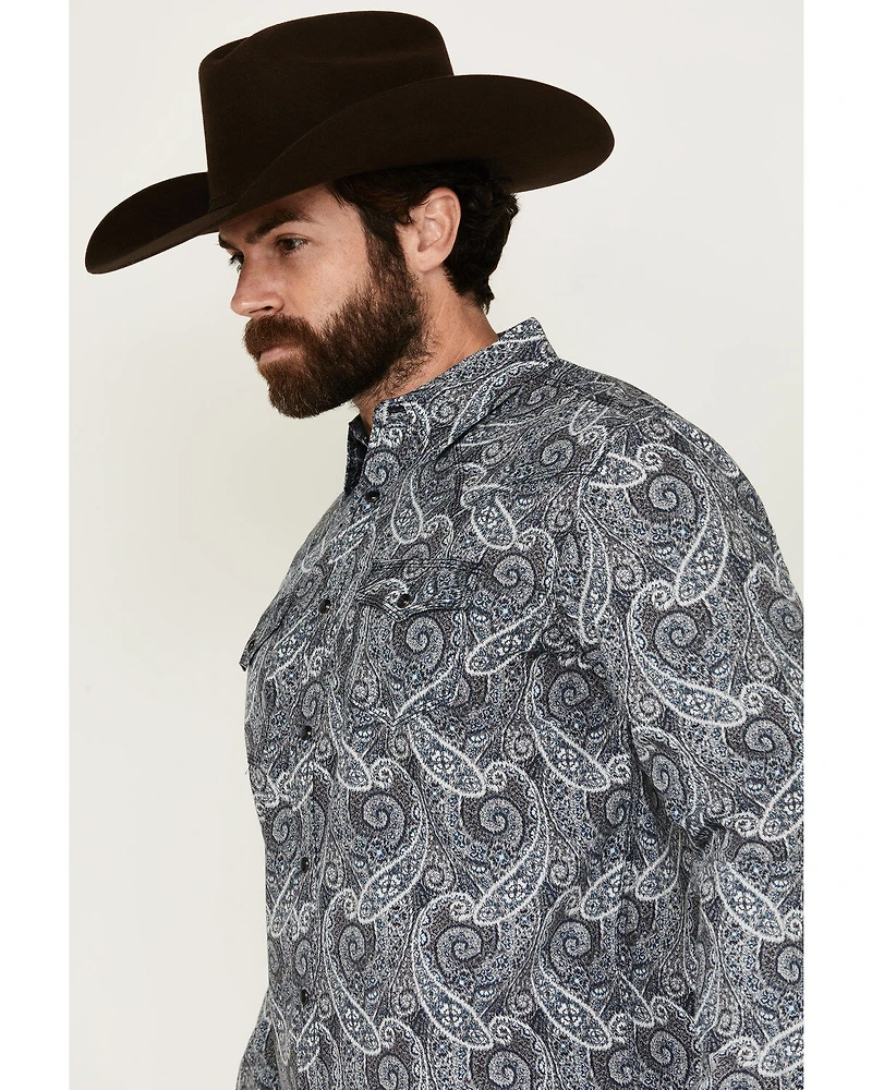 Moonshine Spirit Men's Crossing Paisley Print Long Sleeve Pearl Snap Western Shirt