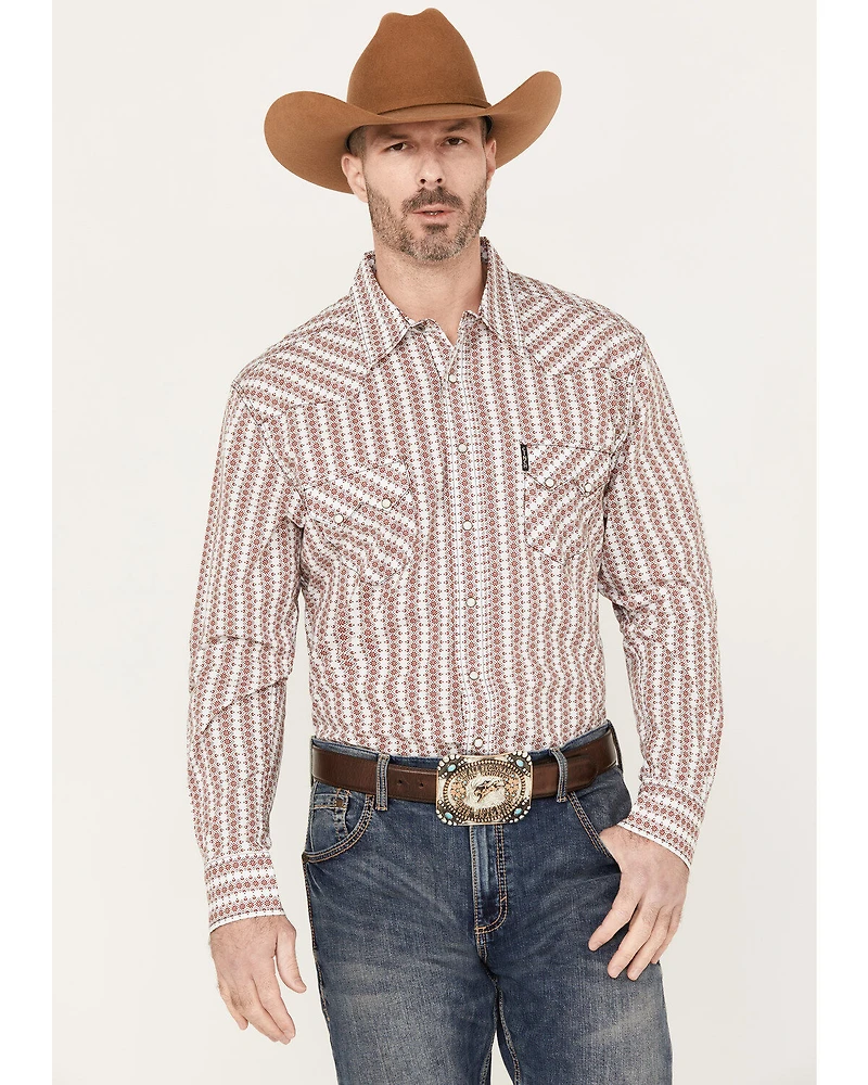 Cinch Men's Striped Geo Print Long Sleeve Western Pearl Snap Shirt