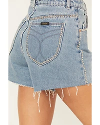 Rolla's X AC/DC Women's Medium Wash High Rise Studded Mirage Cut-Off Denim Shorts