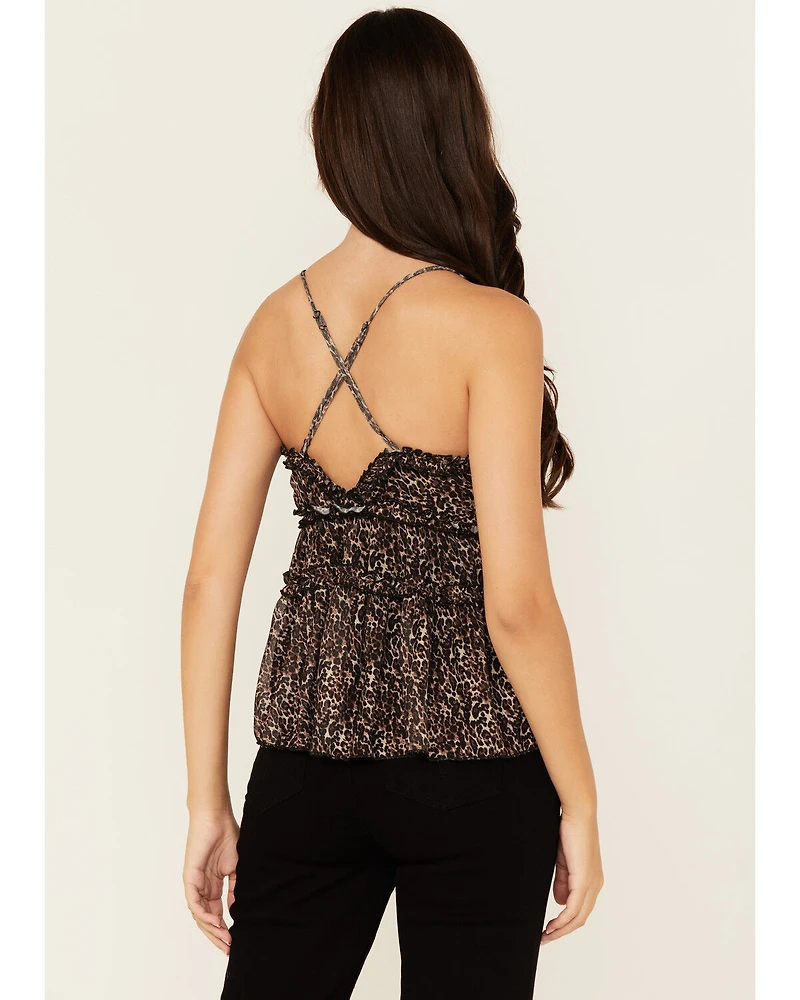 Originality Women's Leopard Print Ruffle Lace Top