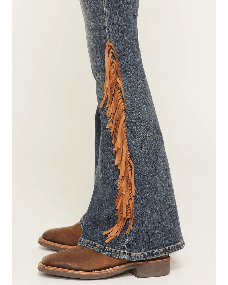 Shyanne Girls' Holly Medium Wash Fringe Flare Stretch Denim Jeans