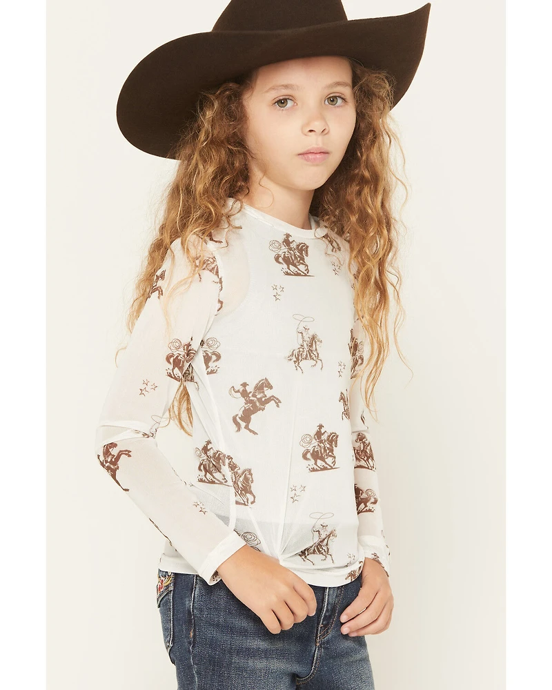 Cowgirl Hardware Girls' Desert Bronc Long Sleeve Mesh Top