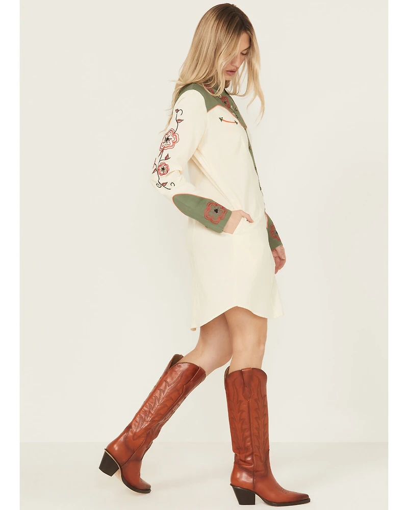 Panhandle Women's Retro Snap Embroidered Mini Shirt Dress