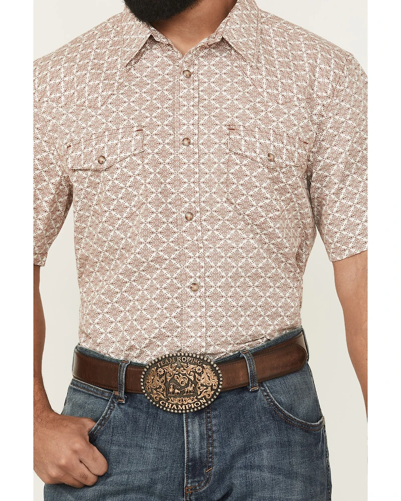 Gibson Trading Co Men's Gypsy Medallion Print Short Sleeve Snap Stretch Western Shirt