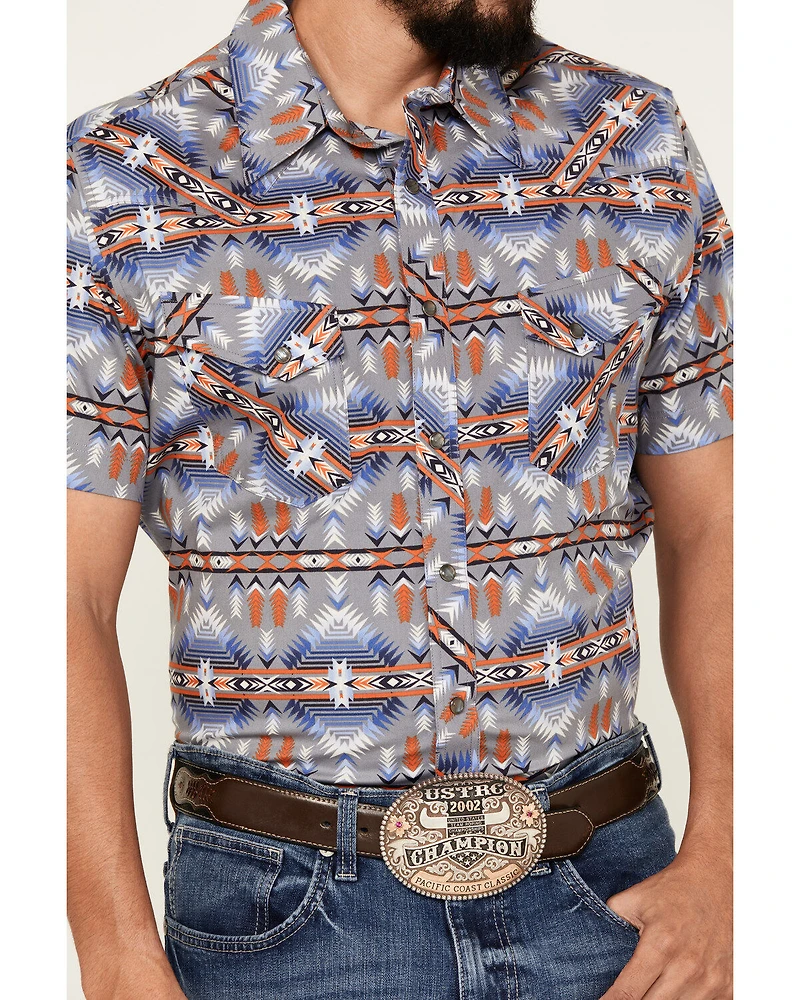 Rock & Roll Demin Men's Southwestern Print Short Sleeve Pearl Snap Stretch Western Shirt