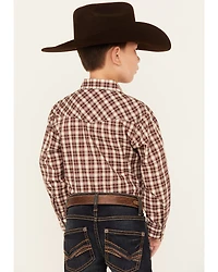 Roper Boys' Plaid Print Cowboy Embroidery Long Sleeve Pearl Snap Western Shirt