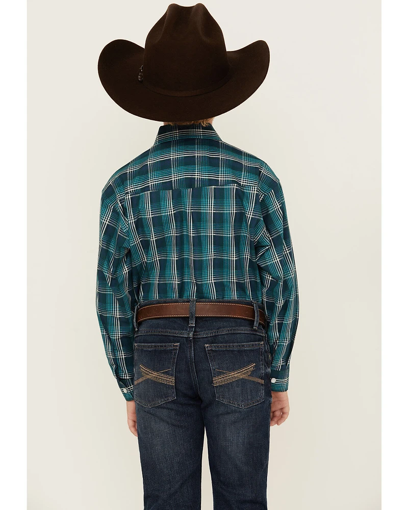Panhandle Select Boys' Plaid Print Long Sleeve Pearl Snap Western Shirt