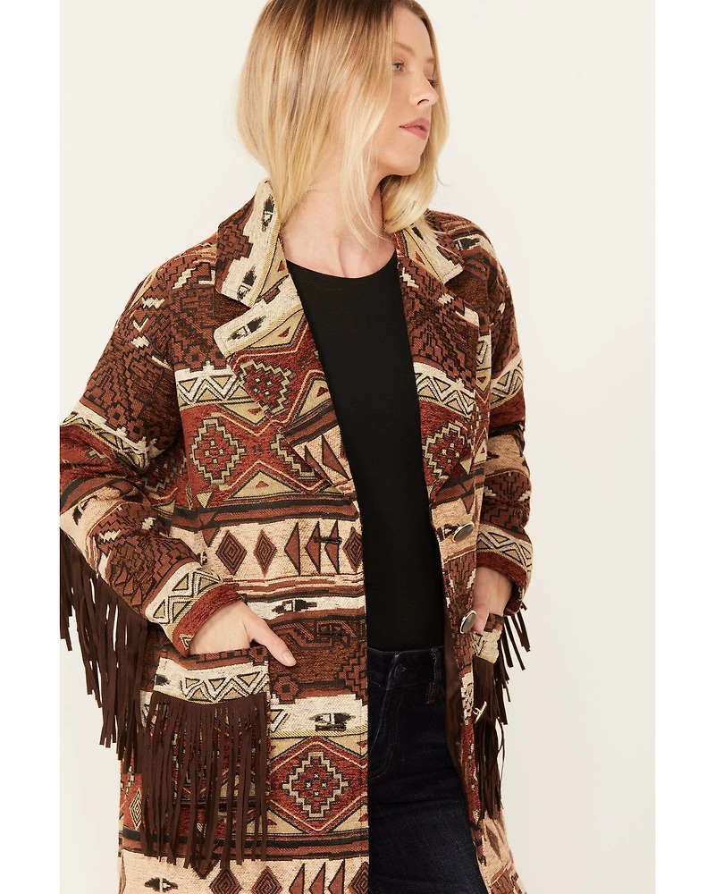 Shyanne Women's Tribal Tapestry Fringe Coat