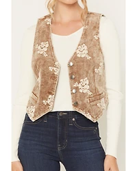 Mystree Women's Corduroy Floral Embroidered Vest