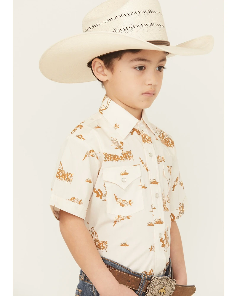 Ely Walker Boys' Conversation Print Short Sleeve Pearl Snap Western Shirt