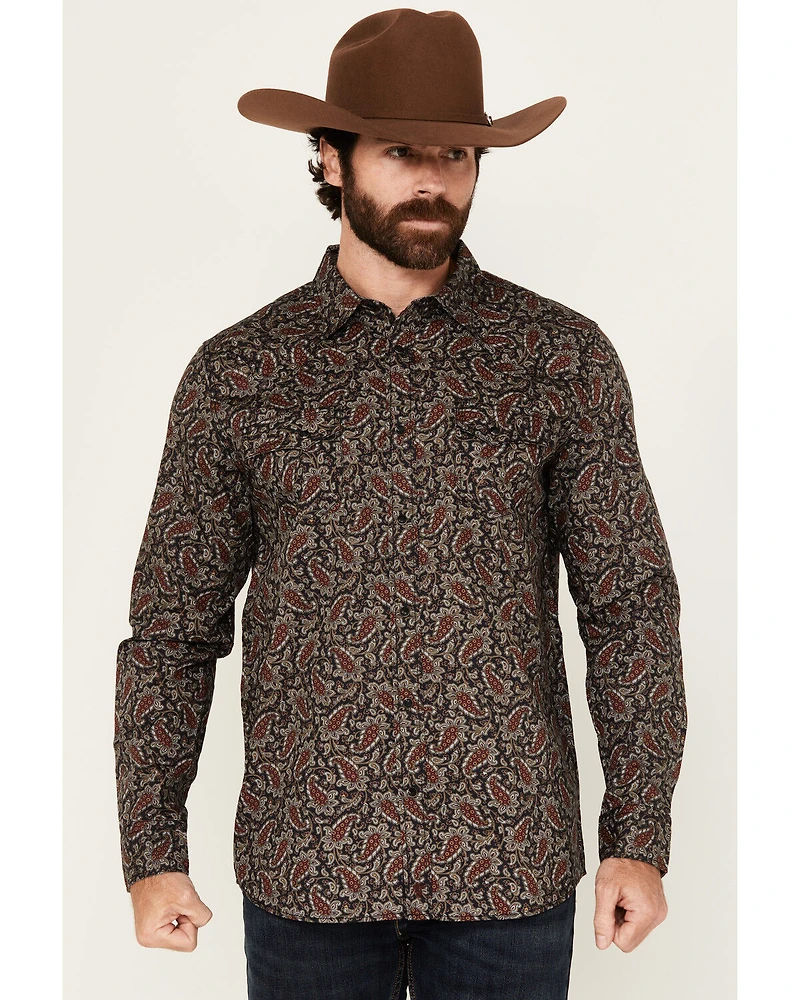 Moonshine Spirit Men's Pitch Floral Paisley Print Long Sleeve Snap Western Shirt