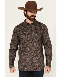 Moonshine Spirit Men's Pitch Floral Paisley Print Long Sleeve Snap Western Shirt