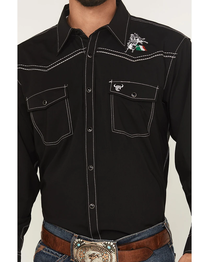 Cowboy Hardware Men's Boot Barn Exclusive Mexico Flag And Bull Long Sleeve Snap Stretch Western Shirt