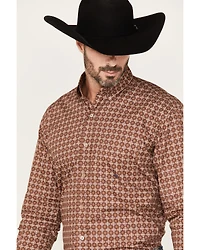 Roper Men's Spiced Plum Geo Print Long Sleeve Button Down Shirt