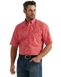 George Strait by Wrangler Men's Paisley Print Short Sleeve Button-Down Stretch Western Shirt