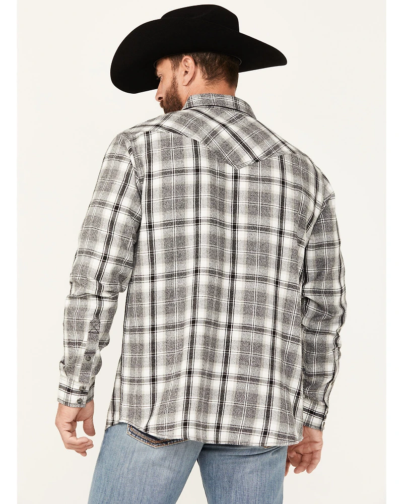 Moonshine Spirt Men's Gray Cloud Plaid Print Long Sleeve Snap Western Shirt
