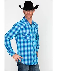 Rock & Roll Denim Men's Crinkle Washed Yarn Dye Plaid Long Sleeve Western Shirt