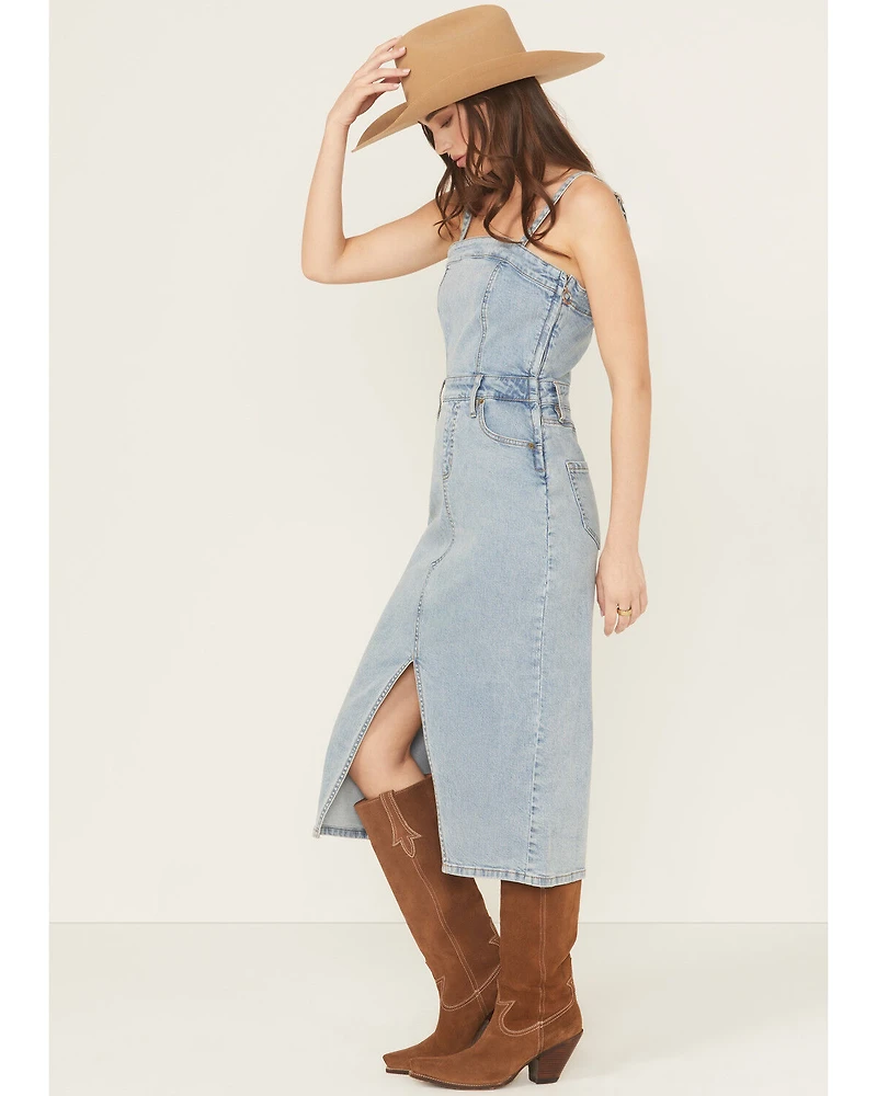Rock & Roll Denim Women's Light Wash Detachable Strap Midi Dress
